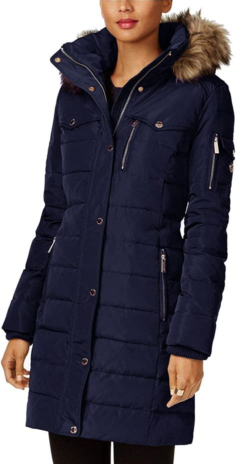 michael kors marsha faux fur hood trim cargo jacket navy|Michael Kors Women's Faux Fur Coats & Jackets .